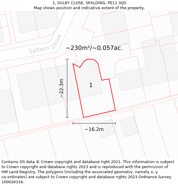 1, SULBY CLOSE, SPALDING, PE11 3QS: Plot and title map