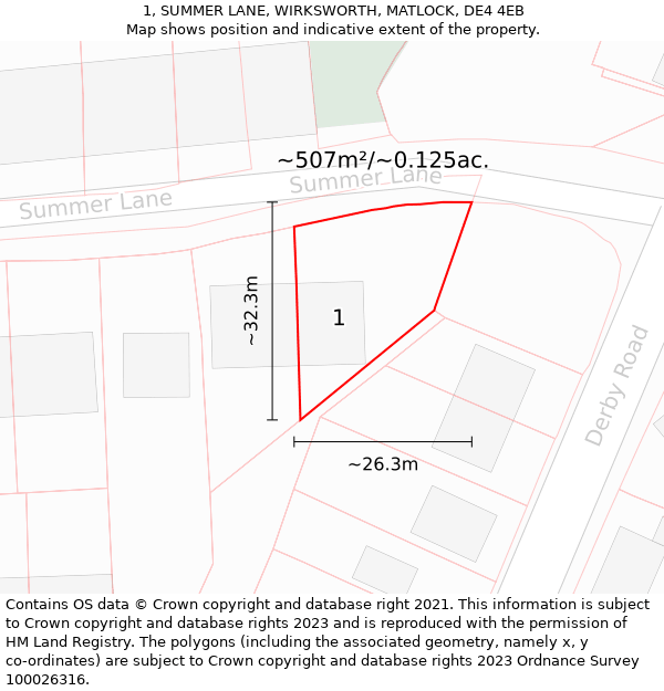 1, SUMMER LANE, WIRKSWORTH, MATLOCK, DE4 4EB: Plot and title map