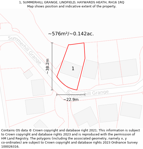 1, SUMMERHILL GRANGE, LINDFIELD, HAYWARDS HEATH, RH16 1RQ: Plot and title map