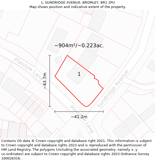 1, SUNDRIDGE AVENUE, BROMLEY, BR1 2PU: Plot and title map