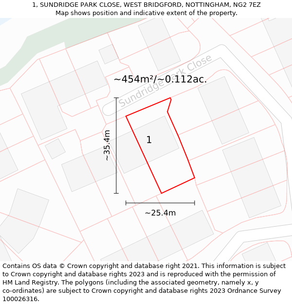 1, SUNDRIDGE PARK CLOSE, WEST BRIDGFORD, NOTTINGHAM, NG2 7EZ: Plot and title map