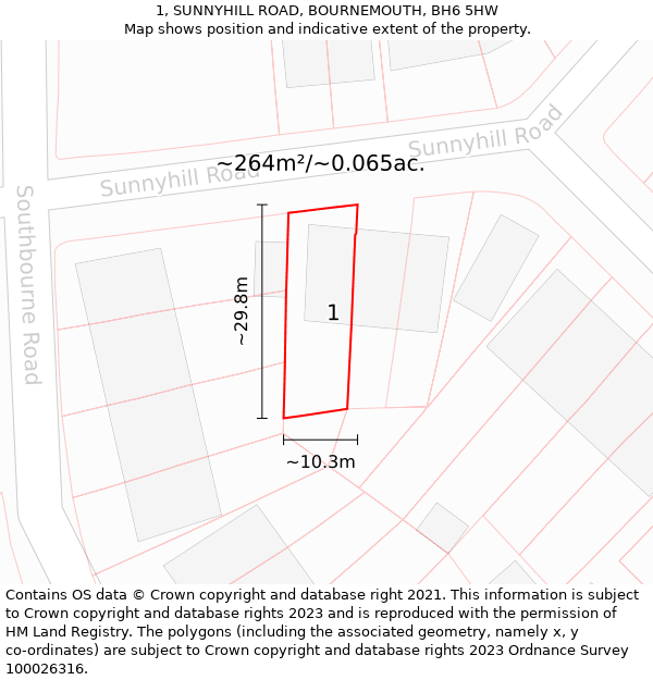 1, SUNNYHILL ROAD, BOURNEMOUTH, BH6 5HW: Plot and title map