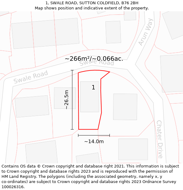 1, SWALE ROAD, SUTTON COLDFIELD, B76 2BH: Plot and title map