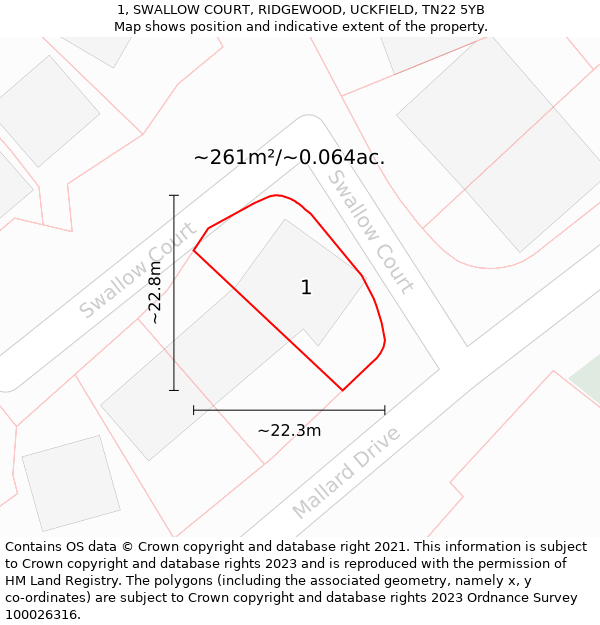 1, SWALLOW COURT, RIDGEWOOD, UCKFIELD, TN22 5YB: Plot and title map