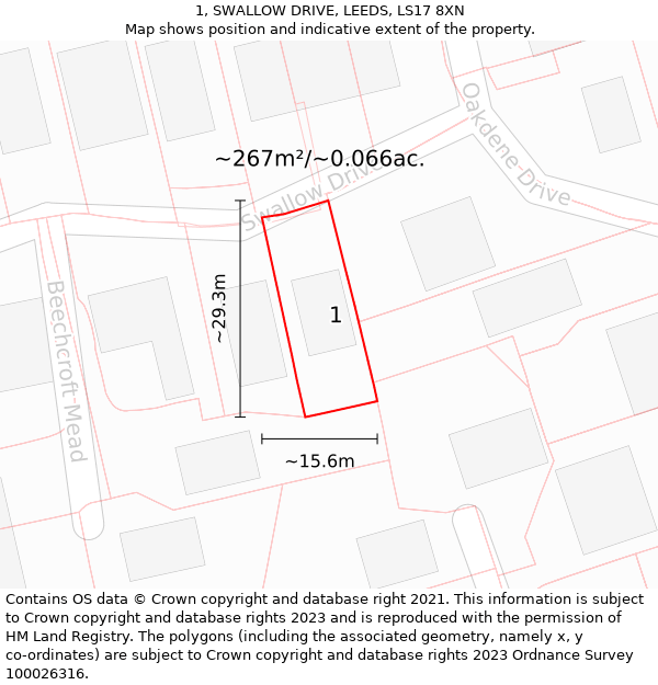 1, SWALLOW DRIVE, LEEDS, LS17 8XN: Plot and title map