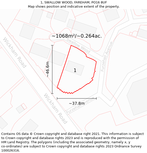 1, SWALLOW WOOD, FAREHAM, PO16 8UF: Plot and title map