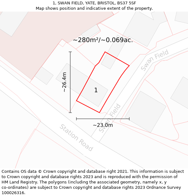 1, SWAN FIELD, YATE, BRISTOL, BS37 5SF: Plot and title map