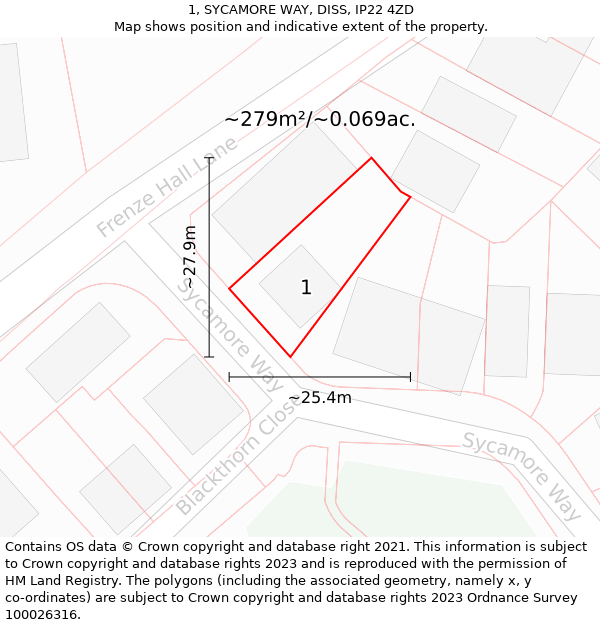 1, SYCAMORE WAY, DISS, IP22 4ZD: Plot and title map