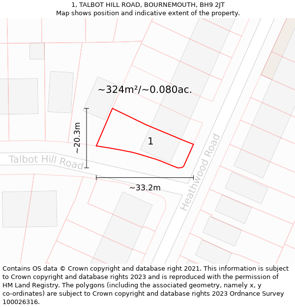 1, TALBOT HILL ROAD, BOURNEMOUTH, BH9 2JT: Plot and title map