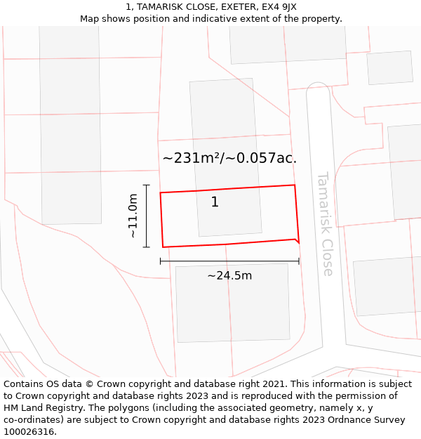 1, TAMARISK CLOSE, EXETER, EX4 9JX: Plot and title map