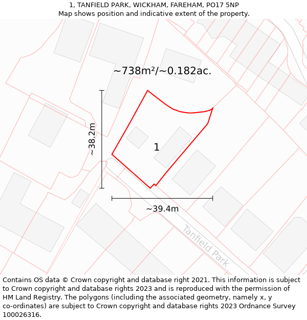 1, TANFIELD PARK, WICKHAM, FAREHAM, PO17 5NP: Plot and title map
