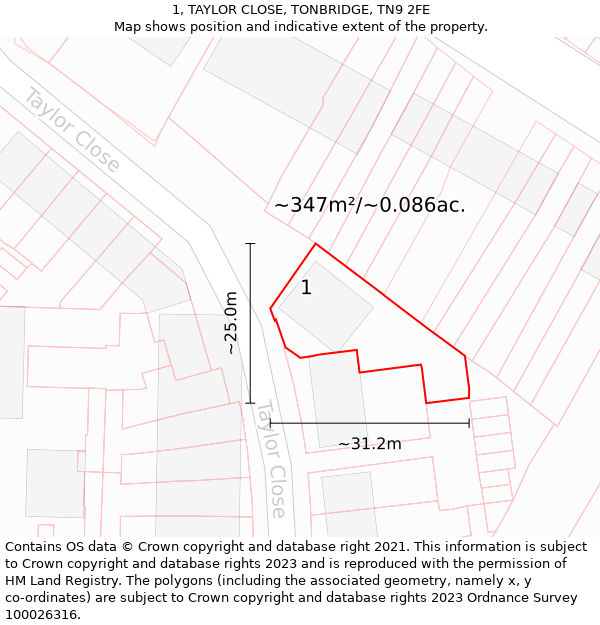 1, TAYLOR CLOSE, TONBRIDGE, TN9 2FE: Plot and title map