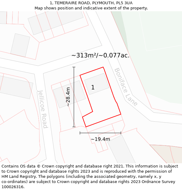 1, TEMERAIRE ROAD, PLYMOUTH, PL5 3UA: Plot and title map
