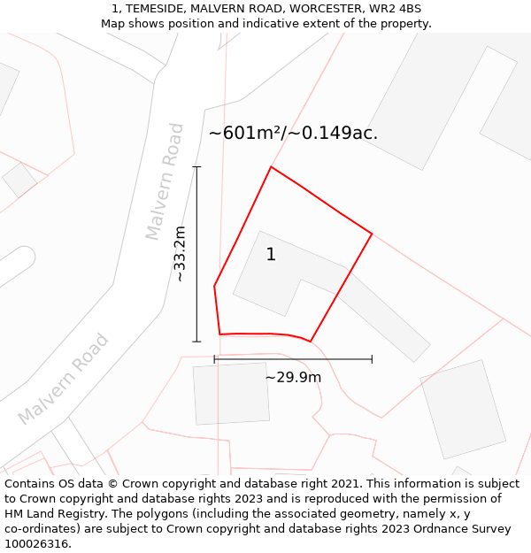 1, TEMESIDE, MALVERN ROAD, WORCESTER, WR2 4BS: Plot and title map