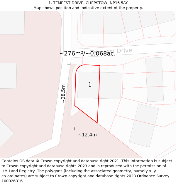 1, TEMPEST DRIVE, CHEPSTOW, NP16 5AY: Plot and title map