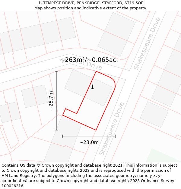 1, TEMPEST DRIVE, PENKRIDGE, STAFFORD, ST19 5QF: Plot and title map