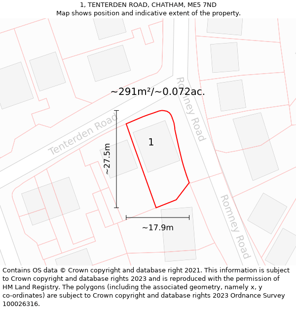 1, TENTERDEN ROAD, CHATHAM, ME5 7ND: Plot and title map