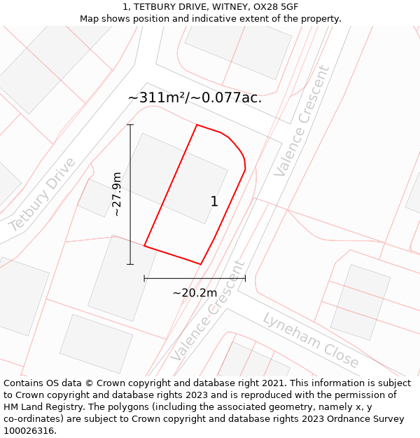 1, TETBURY DRIVE, WITNEY, OX28 5GF: Plot and title map