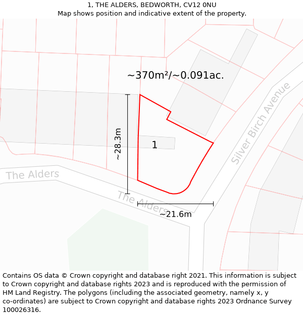 1, THE ALDERS, BEDWORTH, CV12 0NU: Plot and title map