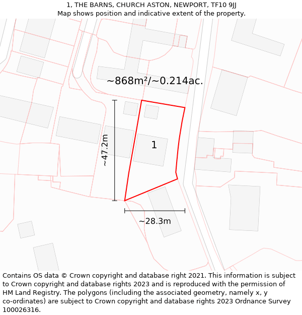 1, THE BARNS, CHURCH ASTON, NEWPORT, TF10 9JJ: Plot and title map