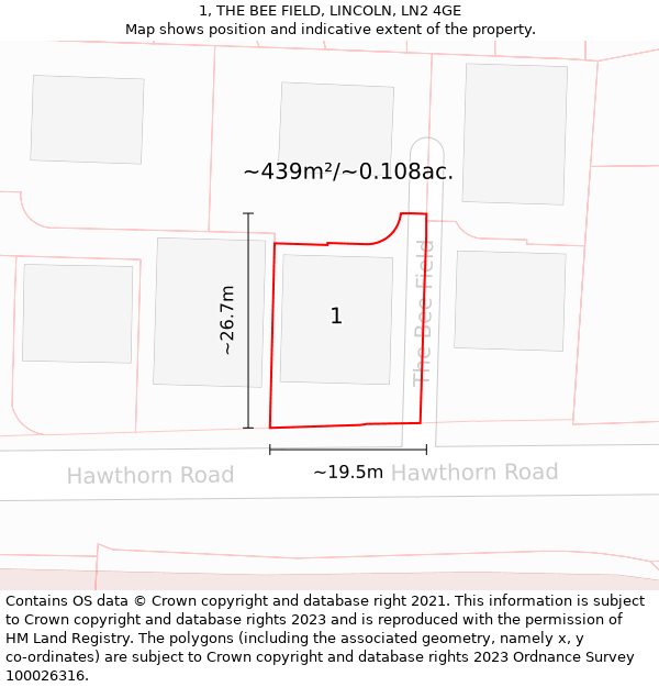 1, THE BEE FIELD, LINCOLN, LN2 4GE: Plot and title map