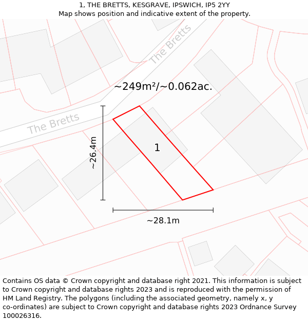 1, THE BRETTS, KESGRAVE, IPSWICH, IP5 2YY: Plot and title map