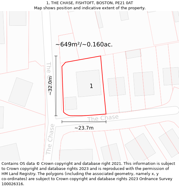 1, THE CHASE, FISHTOFT, BOSTON, PE21 0AT: Plot and title map