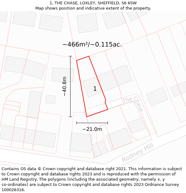 1, THE CHASE, LOXLEY, SHEFFIELD, S6 6SW: Plot and title map