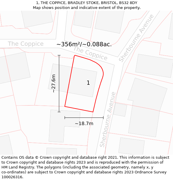 1, THE COPPICE, BRADLEY STOKE, BRISTOL, BS32 8DY: Plot and title map