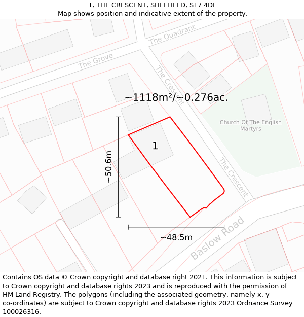 1, THE CRESCENT, SHEFFIELD, S17 4DF: Plot and title map