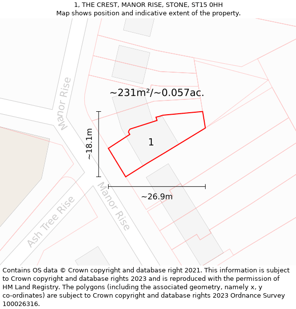 1, THE CREST, MANOR RISE, STONE, ST15 0HH: Plot and title map