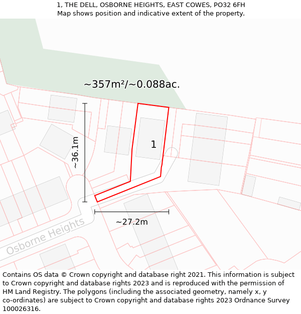 1, THE DELL, OSBORNE HEIGHTS, EAST COWES, PO32 6FH: Plot and title map