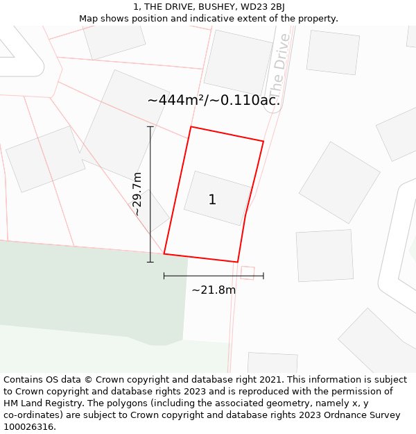 1, THE DRIVE, BUSHEY, WD23 2BJ: Plot and title map