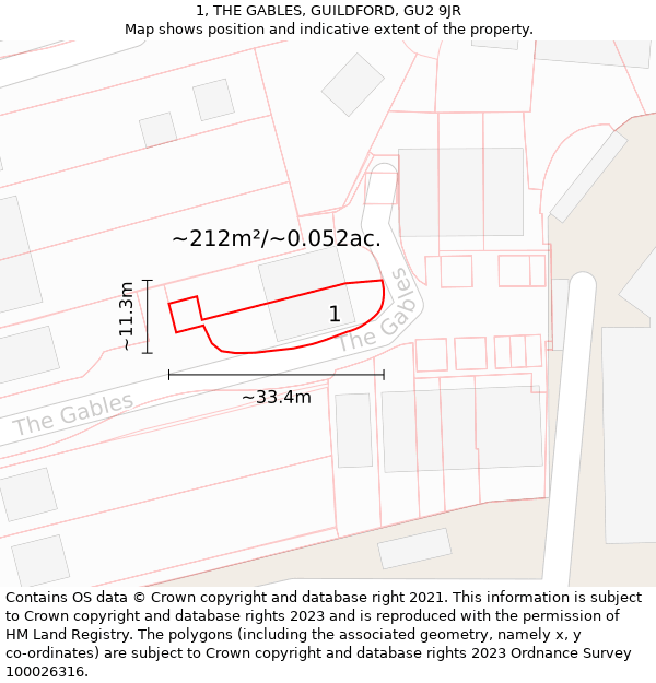 1, THE GABLES, GUILDFORD, GU2 9JR: Plot and title map