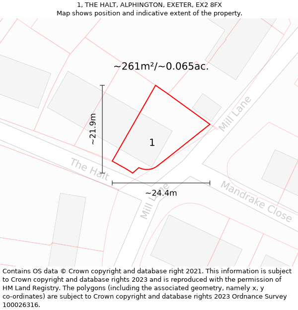 1, THE HALT, ALPHINGTON, EXETER, EX2 8FX: Plot and title map