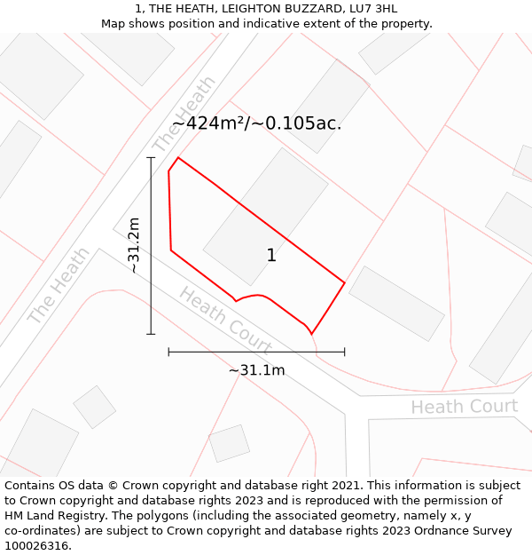 1, THE HEATH, LEIGHTON BUZZARD, LU7 3HL: Plot and title map