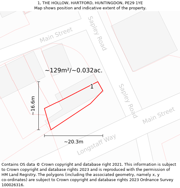 1, THE HOLLOW, HARTFORD, HUNTINGDON, PE29 1YE: Plot and title map