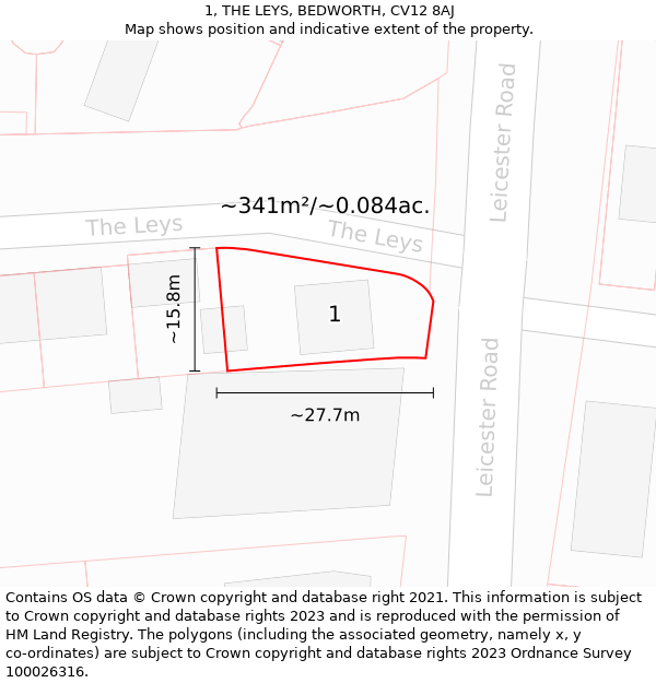 1, THE LEYS, BEDWORTH, CV12 8AJ: Plot and title map