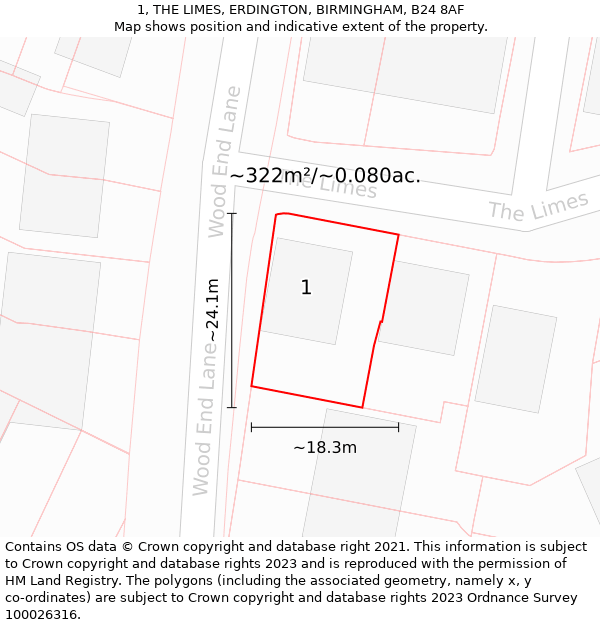 1, THE LIMES, ERDINGTON, BIRMINGHAM, B24 8AF: Plot and title map