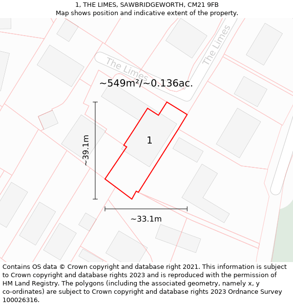 1, THE LIMES, SAWBRIDGEWORTH, CM21 9FB: Plot and title map