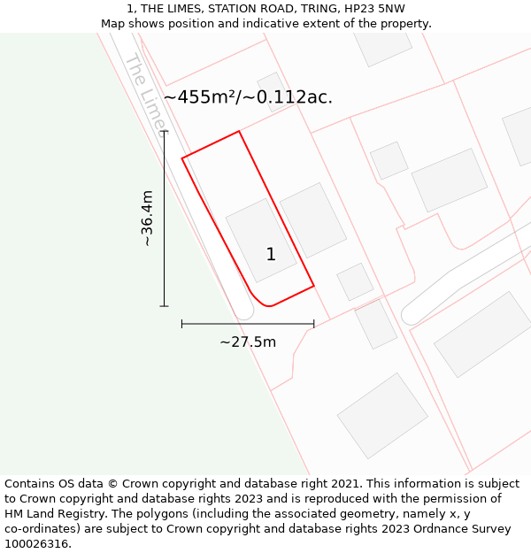 1, THE LIMES, STATION ROAD, TRING, HP23 5NW: Plot and title map