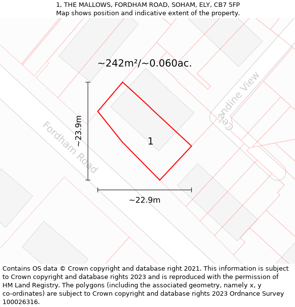 1, THE MALLOWS, FORDHAM ROAD, SOHAM, ELY, CB7 5FP: Plot and title map