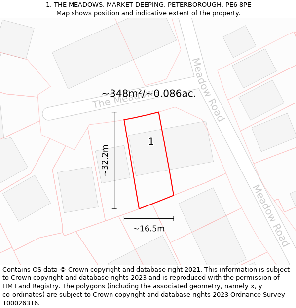 1, THE MEADOWS, MARKET DEEPING, PETERBOROUGH, PE6 8PE: Plot and title map