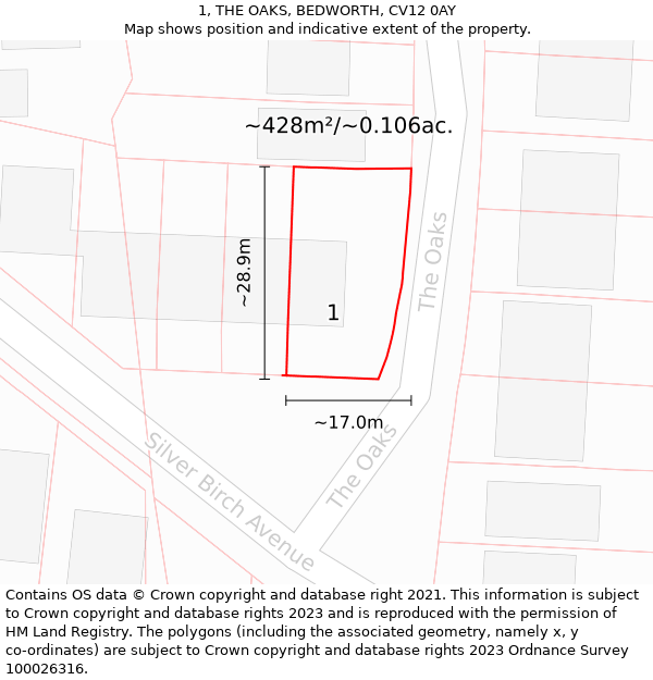 1, THE OAKS, BEDWORTH, CV12 0AY: Plot and title map