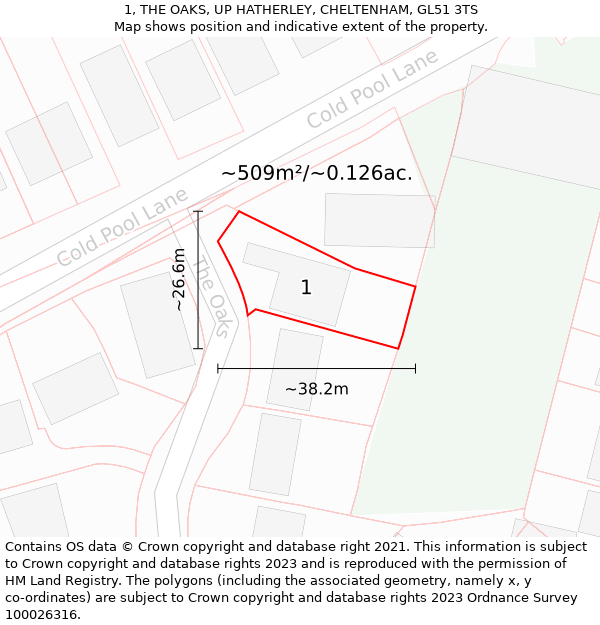 1, THE OAKS, UP HATHERLEY, CHELTENHAM, GL51 3TS: Plot and title map