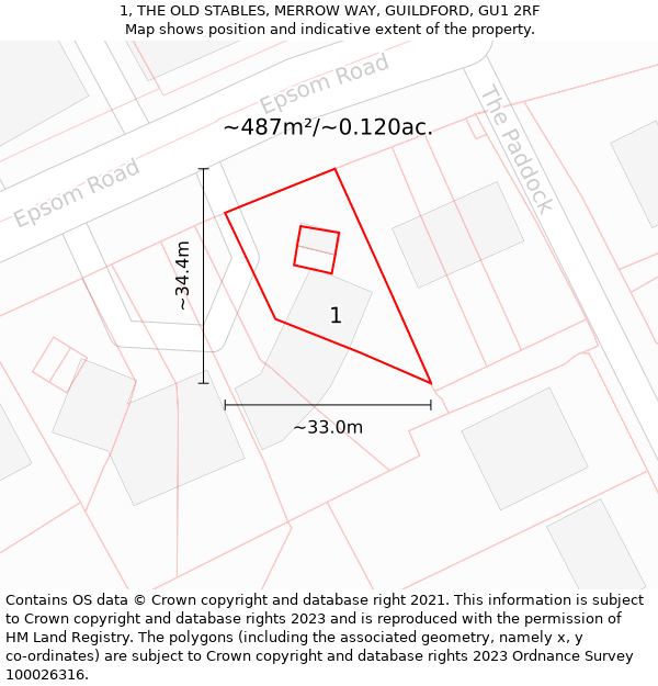 1, THE OLD STABLES, MERROW WAY, GUILDFORD, GU1 2RF: Plot and title map