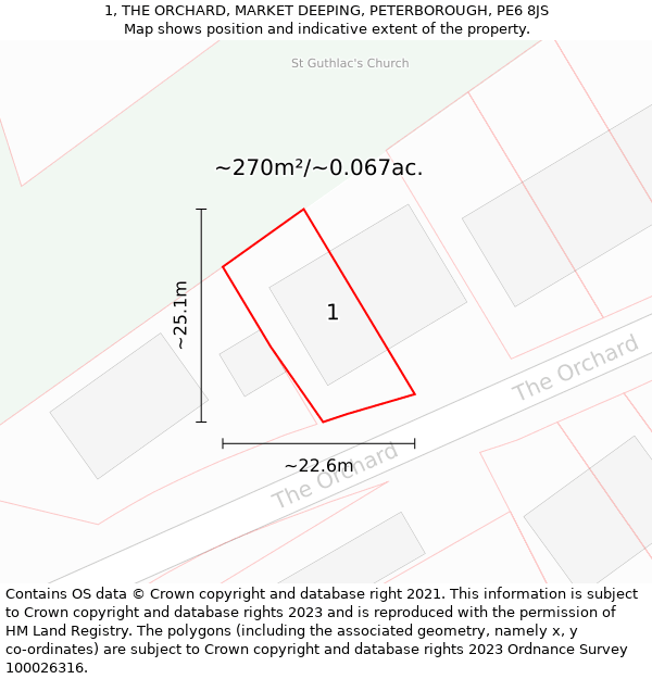 1, THE ORCHARD, MARKET DEEPING, PETERBOROUGH, PE6 8JS: Plot and title map