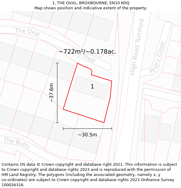 1, THE OVAL, BROXBOURNE, EN10 6DQ: Plot and title map