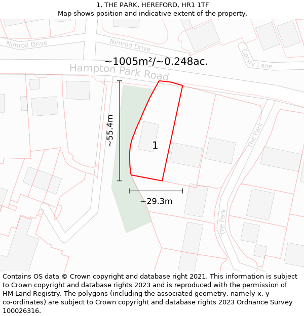 1, THE PARK, HEREFORD, HR1 1TF: Plot and title map