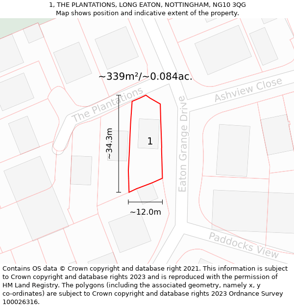 1, THE PLANTATIONS, LONG EATON, NOTTINGHAM, NG10 3QG: Plot and title map